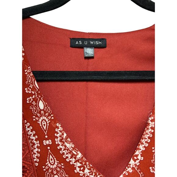 As U Wish 3/4 Sleeve V Neck Eyelet Pullover Top Red Women's Size Large - Picture 5 of 11